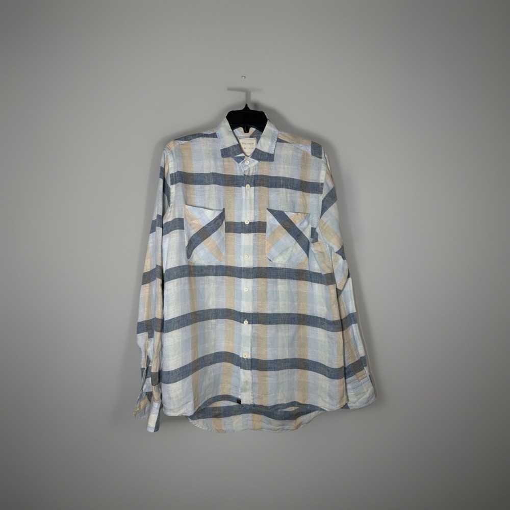 BILLY REID Blue Linen‎ Long Sleeve Button Down Shirt Size Medium Summer Vacation